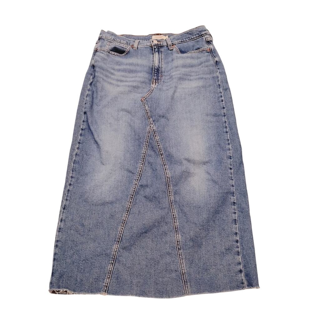 Levi Strauss Denim Maxi Long Skirt Sz 10 Mid Rise 90's Phoebe Friends Raw Bottom